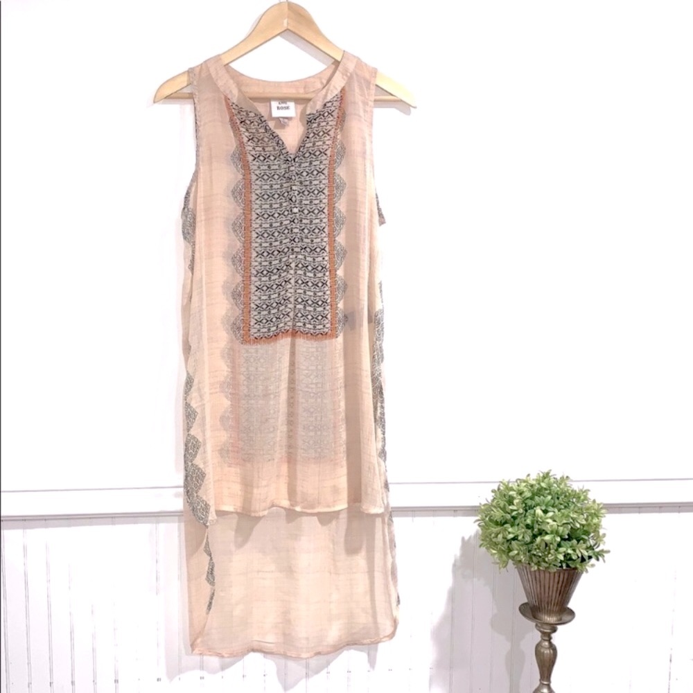 🌸3/$25 Knox Rose Sheer Boho Hi/Low Tunic Flowy Top, Beach Coverup, Size S